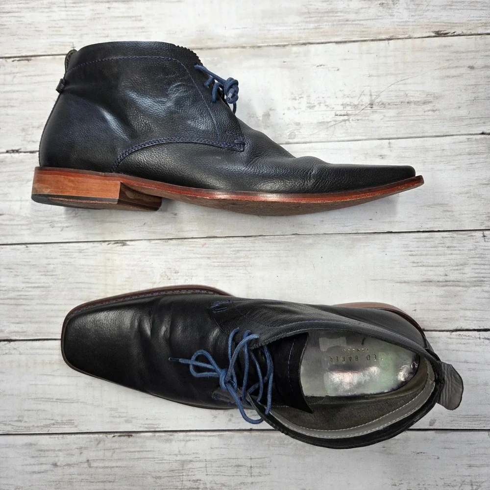 Ted Baker Ashcroft 4 Chukka Boot Square Toe Men 10 Black Leather Blue Stitching